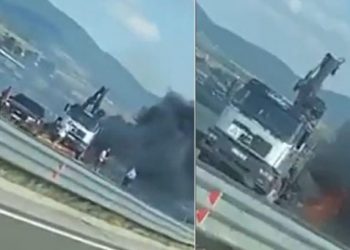 Merr flakë kamioni në ecje në autostradën “Arben Xhaferaj”, ja si shpëtoi shoferi (VIDEO)