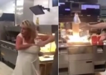 “Çmendet” gruaja, hyn në restorant dhe fut hamburgerët poshtë sytjenave (Video)