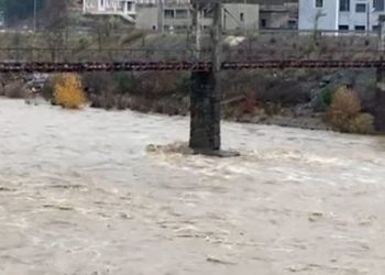 Vjosa del nga shtrati te Pazari i Mifolit, uji futet në dy banesa