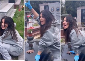 Skandal, Megi Pojani tallet te varri i të afërmes (VIDEO) –