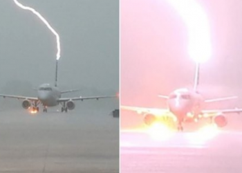 VIDEO/ Rrufeja godet avionin pak pas uljes mes stuhisë –