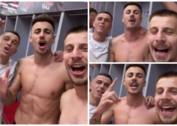 “Thërret Prizreni, mori Shkodër”, festa e kuqezinjve në dhomat e zhveshjes (VIDEO) –