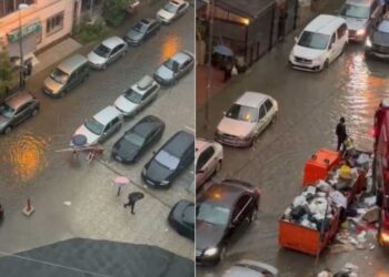 Tirana zgjohet me shi të rrëmbyeshëm, rëndohet trafiku –