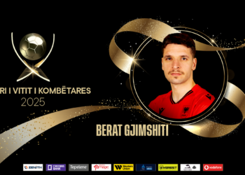 Për të dytin vit radhazi, kapiteni Berat Gjimshiti zgjidhet nga futbollistët e Kombëtares “Lojtari i Vitit i Kombëtares” –