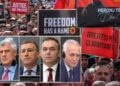 “‘Liria ka emër’, shqiptarët në Shkup protestojnë në mbështetje të ish-krerëve të UÇK-së –