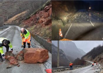 Reshje të shumta shiu! Rënie gurësh në rrugët e Kukësit, segmentet më të rrezikuara –