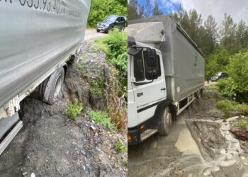 Dherat bllokojnë rrugën Gramsh-Kukur, kamioni gati të bjerë në humnerë –